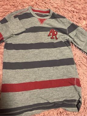 American Rag Gray Navy Red Striped Long Sleeve Tee